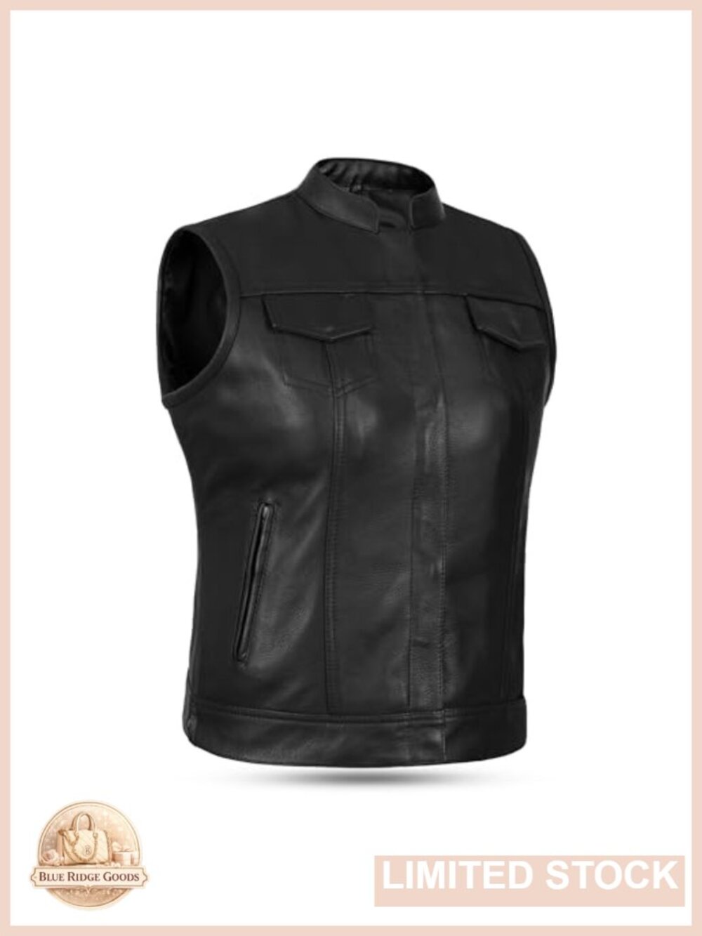 Cowhide Leather Motorcycle Vest with Side Zippers